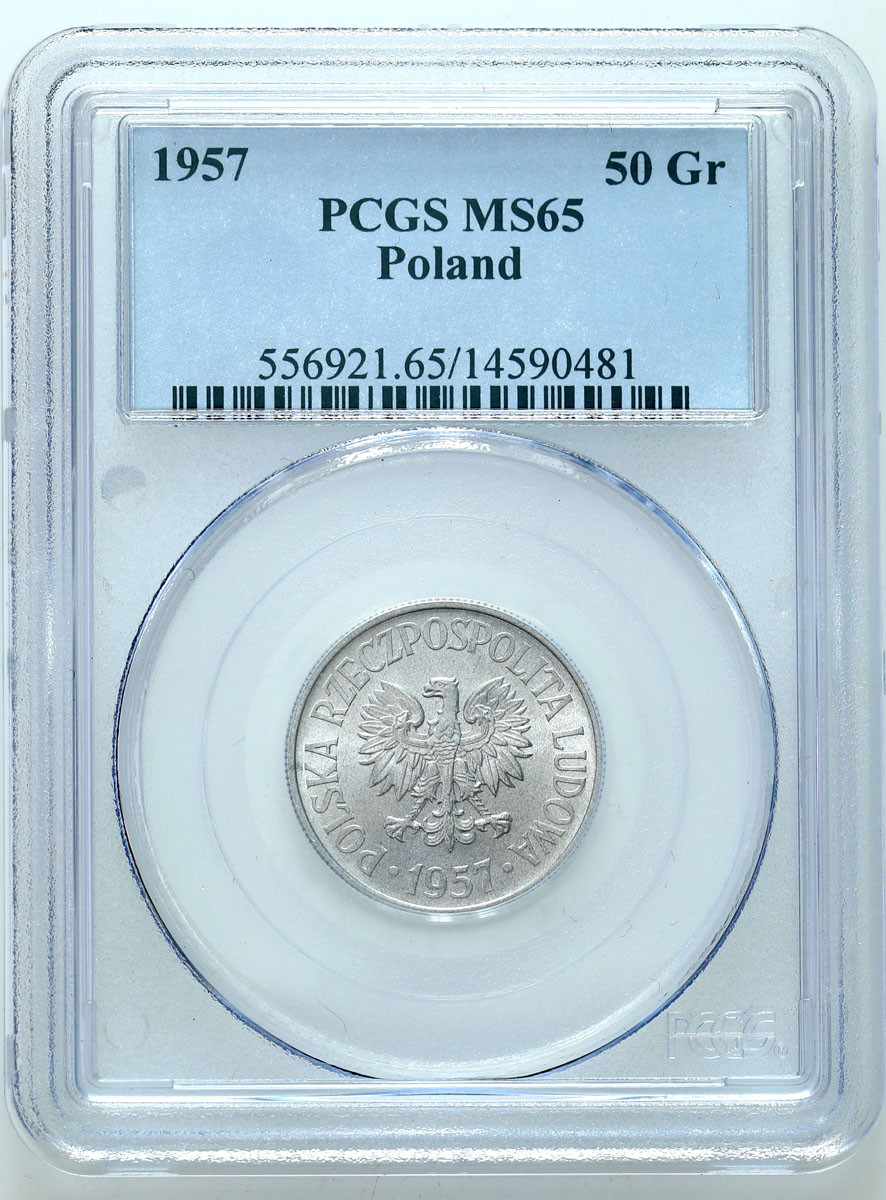 PRL. 50 groszy 1957 aluminium PCGS MS65